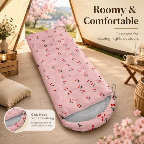 AILONEN Midnight Meow Sleeping Bag, Charcoal Cat Eyes Crescent Graphic, Portable Camp Sack Sleepover Style - color: Cherry1