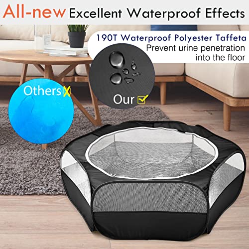 Pawaboo Small Animal Playpen with Zippered Cover, Black | Portable pop-up pet tent for supervised rabbits, guinea pigs, chicks and kittens; water-resistant bottom and 3 metal rods - color: H-Black
