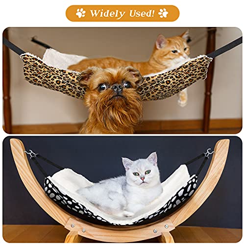 Jetec 2 Pack Cat Hammock for Cage, Catio Accessories Reversible Soft Cats Bed with Adjustable Straps and Hooks Double-Sided Linen and Fleece Hanging Hammock for Cats, Kitten(Leopard and Dot,S) - size: S