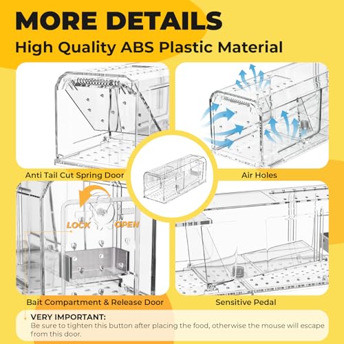 4 Pack Humane Mouse Trap for Indoor No Kill Live Mice Traps for House Mice | 7.13x2.3x2.7 In Catch and Release Mouse Traps for Small Mice, Kids & Pets Friendly, Reusable Mousetrap with Cleaning Brushes - size: 4 Pack