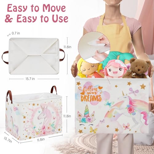 Unicorn Room Decor Kids Basket,Pink Baby Girl Laundry Hamper-Rainbow Toddler Storage Toy Box,Cute Clothes Book Toy Bin for Bedroom Bathroom - color: Pink 2