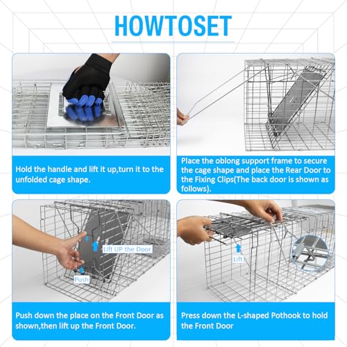 SZHLUX 32" Live Animal Cage Trap, Heavy Duty Folding Raccoon Traps, Humane Cat Trap for Stray Cats, Raccoons, Squirrel, Skunk, Mole, Groundhog, Armadillo, Rabbit, Catch and Release