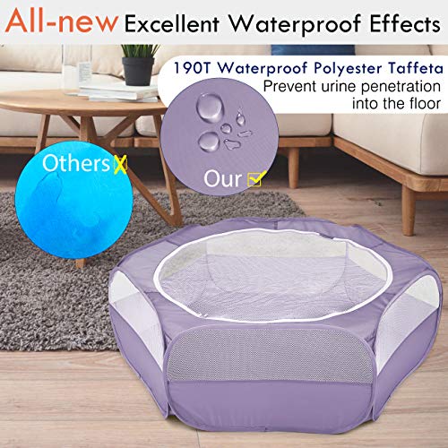 Pawaboo Small Animal Playpen with Zippered Cover, Purple | Portable pop-up pet tent for supervised rabbits, guinea pigs, chicks and kittens; water-resistant bottom and 3 metal rods - color: E-Purple
