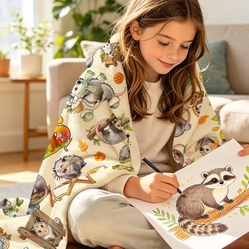 Opossum Blanket Gifts Cozy Flannel Opossums Throw Blanket Funny Opossum Lovers Birthday Stuff Merch Gifts for Women Girls 50"x40" - color: Beige Opossum