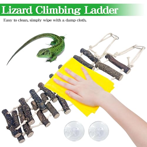 VCEPJH Reptile Climbing Bridge 39 in Long Bearded Dragon Wooden Ladder for Terrarium Crested Gecko Tank Accessories Toys Suit for Lizard Ball Pythons Tree Frog Snake Leopard Gecko - size: L-39in