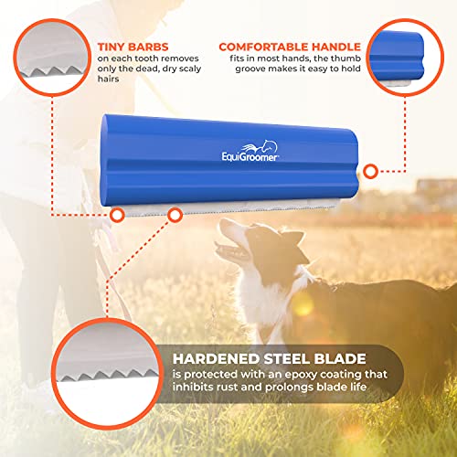 EquiGroomer 5-Inch Undercoat Deshedding Brush for Dogs & Cats, Blue | Best for dogs up to 100 lbs and cats of any size, short or long hair, stainless blade, no cutting or pulling - color: Blue, size: 5 Inch