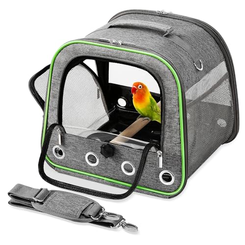 Upgraded Small Bird Carrier, Lightweight and Portable Travel Bird Cage with Stand and Easy Clean Tray, Parrot Parakeet Cockatiels Bird Travel Cage