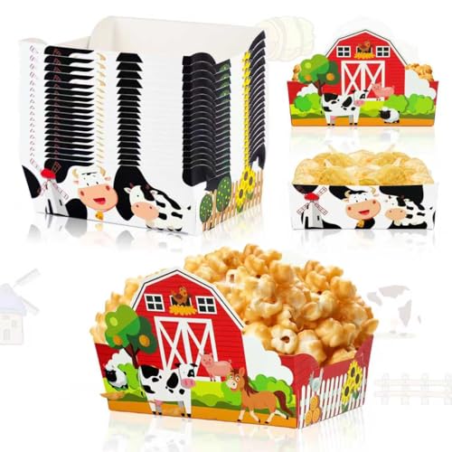 36 Pieces Farm Animal Paper Snack Bowl, Disposable Farm Theme Food Tray, Farm Birthday Party Decoration