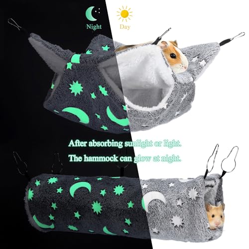 Noctilucent Luminous Grey Guinea Pig Rat Hammock Bunkbed Hanging Tunnel | Hanging Soft Bed Mat for Ferret Hedgehog Squirrel Hideout Cage Accessories (Tunnel and Bunkbed Hammock) - color: Grey