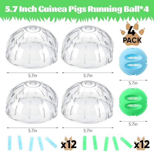 4 Pcs Hamster Exercise Ball, 5.7 Inch Guinea Pigs Running Ball Transparent Plastic Hamster Wheel for Dwarf Hamsters, Gerbils, Small Pets to Reduce Boredom and Increase Activity, Blue & Green