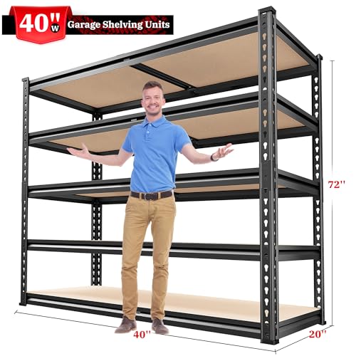 REIBII 40" W Storage Shelves,2500LBS Heavy Duty Garage Shelving for Basment | Adjustable Metal Shelving,Pantry Shelf for Spaces Basement,Warehouse,Closet,Storage Room,Library Or Offices,2500LBS - size: 20"D x 40"W x 72"H