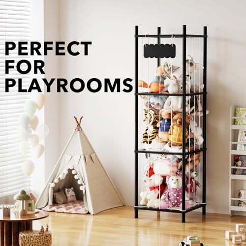 SpaceAid Stuffed Animal Storage Organizer, Wood Animals Zoo Toy Plushies Storage Holder, Large Capacity Plush Toy Cage for Playroom Organization, 15.8" Wide, Black - color: Black, size: 15.8"W x 15.8"D (Large)