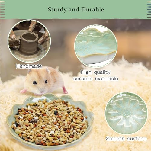 Hamster Food Bowl，2 Pcs Sunflower Hamster Bowls,Hamster Ceramic Food Bowl，Food Dish for Small Animals Hamster Guinea Pig Rat Mice Gerbil Dwarf (Pink+Green)