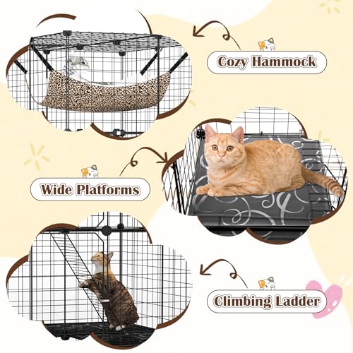 Tangkula Cat Cages Indoor, 56" Large 4-Tier Cat Enclosure with Skylight, Hammock, 3 Ladders, Detachable Metal Wire Kennel with 4 Lockable Doors, DIY Cat Crate & Pet Playpen Catio for 1-4 Cats - size: 43.0"L x 29.0"W x 56.0"H