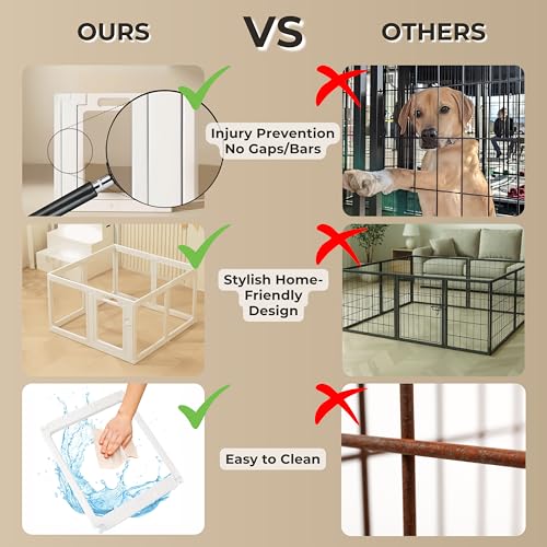 Clear Acrylic Dog Playpen – Escape-Proof Pet Pen, Whelping, Rabbit Hutch, Hamster Cage & Dog Pen – Washable, Tool-Free Assembly, Secure Door – Indoor Puppy Enclosure - Fuskee (White, 59 x 59, 12) - size: 59 x 59