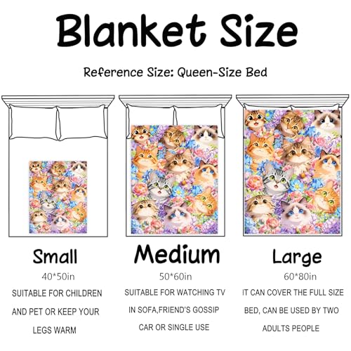 Cat Blanket Gifts Soft Warm Flannel Cats Throw Blanket Cute Cat Themed Lovers Gifts for Couch Bed Travel 50"x40" - color: Blue Cat