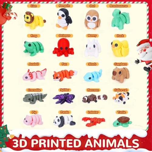 Mini 3D Printed Animals, 20 Piece Articulated Fidget Toy Set | 20 mini 3D printed animals, articulated flexi design, desk pets, pocket collectibles, classroom rewards, party favors - color: 20 Pcs