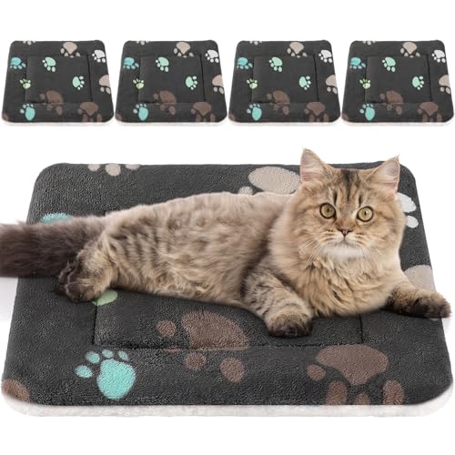 4 Pack Ultra Soft Dog Cat Bed Mat Small Animal Guinea Pig Bed with Cute Print Reversible Fleece Dog Crate Kennel Pad Cozy Washable Thickened Hamster Pet Beds Mat(21 x 14 Inches,Black) - color: Black, size: 21 x 14 Inches