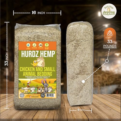 Hemp Bedding for Chickens - Made from 100% Natural Hemp - Superior Absorption & Odor Control- Eco-Friendly Hemp Bedding for Chickens - Easy Maintenance Hemp Bedding for Small Animals - size: 33 lbs.