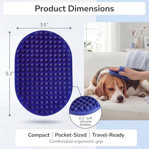 Pets&Goods Rubber Grooming Brush for Dogs & Cats - Gentle Deshedding Bath Brush for Short & Medium Hair - Soft Bristles, Anti-Slip Grip, Easy to Clean - color: Blue