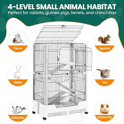 Yaheetech Rolling Small Animal Cage 4 Level Pet Cage with Open Top&Pull-Out Tray for Rabbits, Guinea Pigs, Ferrets and Chinchillas - size: 30.0"L x 20.0"W x 45.0"H