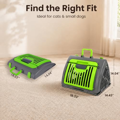 Foldable Portable Pet Carrier, Cat Carrier with Opening Door | Hard-Sided Travel Cat Carrier for Cats & Small Pets up to 25lbs, Green - color: Green