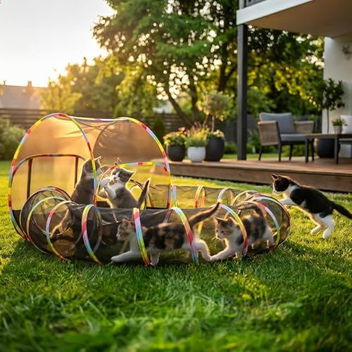 Outdoor Cat Enclosure 2-in-1, Extra Large Pop Up Cat Rolling Tent with 134" Tunnel for Indoor Cats, Expandable Foldable Cat Playpen for Backyard Camping, Fits Small Animals,1-Min Setup - size: 2-in-1 cat enclosures set