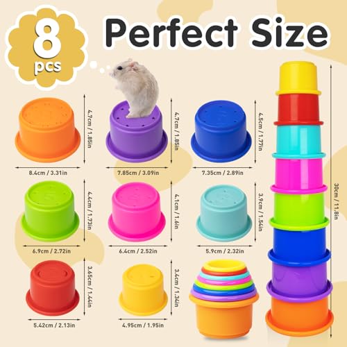 8 Pcs Colorful Stacking Cups for Rabbits, Colorful Bunny Cups for Rabbits and Small Animals, Nesting Rabbit Cups of Different Sizes, Bunny Stacking Cups for Hiding Food and Playing - color: Rainbow