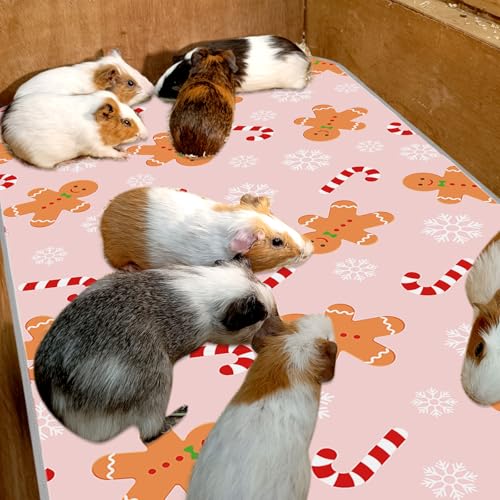 JarThenaAMCS 3 Pcs Christmas Guinea Pig Pee Pads Reusable Bunny Squirrel Mat Pink Candy Cane Gingerbread Man Washable Small Animal Cage Liner for Hamster Chinchilla Ferret Accessory, 24 x 47 in - style: pink gingerbread man
