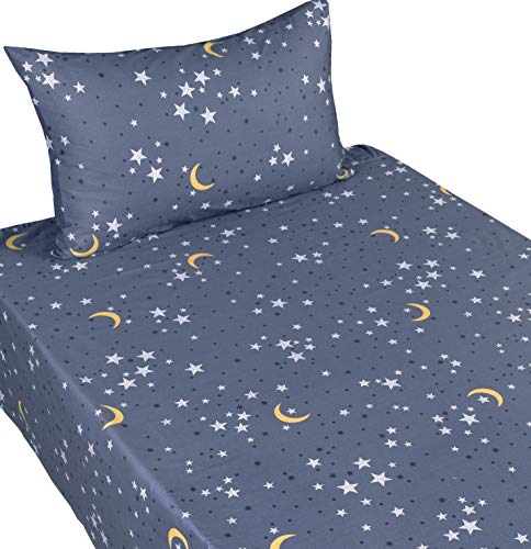 Scientific Sleep Moon & Stars Boys Girls 100% Cotton 3 Pcs Twin Bed Sheet Set Kids Toddler Teen, Flat Sheet & Fitted Sheet & Pillowcase Kids Bedding Set - color: Stars, size: Twin