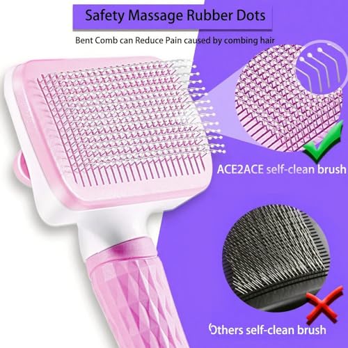 Self-Cleaning Slicker Brush, Dog Cat Bunny Pet Grooming Shedding Brush, Easy to Remove Loose Undercoat, Pet Massaging Tool Suitable for Pets with Long or Short Hair (Baby Pink) - color: Baby Pink