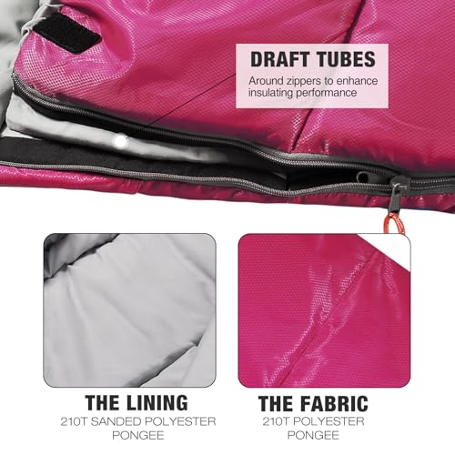 REDCAMP Kids Mummy Sleeping Bag for Camping, 3 Season Cold Weather Sleeping Bag Fit Boys,Girls & Teens, Blue/Rose Red - color: Rose Red with 3.3lbs Filling