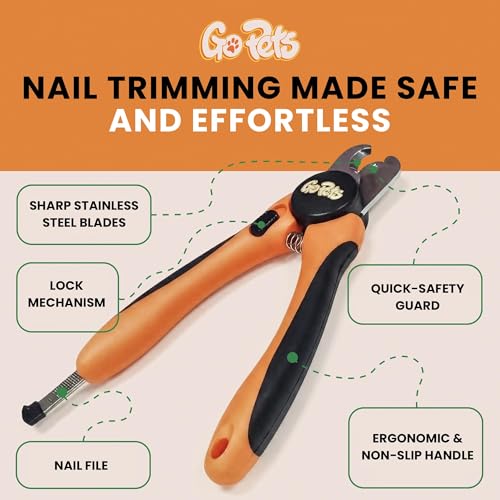 Nail Clipper for Large Dogs & Cats, Quick Sensor Safety Guard | Heavy Duty Trimmer for Thick Nails, Stainless Steel Blades, Grooming Tool for Pets, Non-Slip Handle Built-in Nail File - size: Large