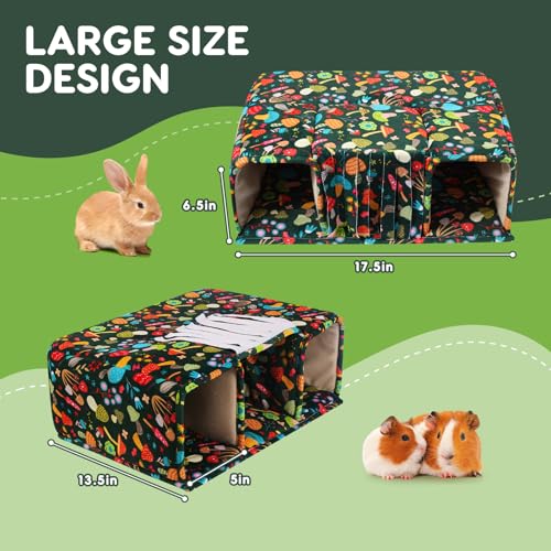 Guinea Pig Hideout with Tunnels, Toys & Cozy House - Soft Large Bed for Small Pets - Blackish Green Mushroom - color: Blackish green mushroom