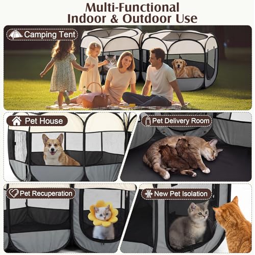 Leinuosen 2-in-1 70'' Pop Up Pet Playpen, Large Portable Cat Dog Tent Crate Cage Kennel, Indoor Outdoor Foldable Playpen for Puppy Kitten Small Animals, No Divider