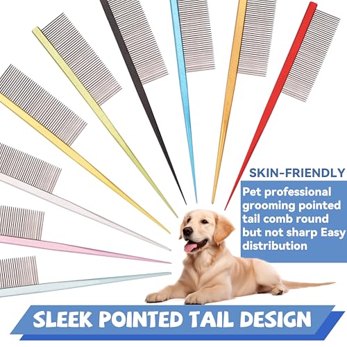 Grooming Pet Comb Rat Tail Dematting Cat and Dog Comb，Rounded Ends Design for Safe Tangle Removal, Hairstyling, Massage，Loose Hair Removal，Prevent Irritation，Fluffing Paws,Face,Tail,Remove Tear Stain - color: Orange