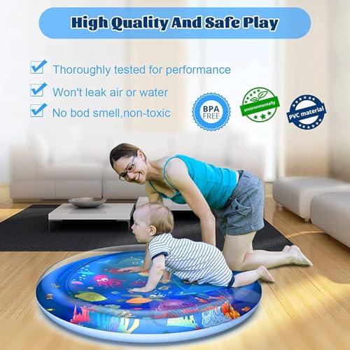Faburo 40" X 40" Large Tummy Time Water Mat for Babies | Ocean Animal Theme, XL Baby Water Play Mat, Infant Water Sensory Baby Tummy Time Play Mat for 3 6 9 12 Months Toddlers