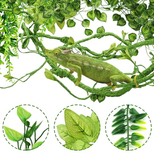 QUOZUO Bearded Dragon Accessories - Terrarium Hanging Plant Vines, Reptile Plants, Toys Ball With Bells, Leopard Gecko Tank Accessories for Lizard Snake Geckos Chameleon