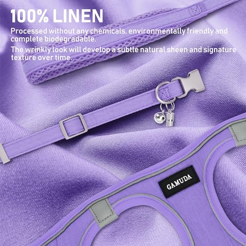 GAMUDA Small Pet Harness Collar and Leash Set, Step in No Chock No Pull Linen Fabric Soft Mesh Dog Vest Harnesses Reflective for Dogs Puppy Cats Kitten Rabbit (Purple, S) - color: Purple, size: Small