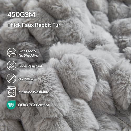 XeGe Luxury Bubble Fluffy Faux Rabbit Fur Bed Blanket Queen, Light Grey | 90"x90", Double-Sided, Hypoallergenic, No-Shed, Washable, Plush Shaggy Blanket for Bed Couch Sofa Snuggling Lounging Napping - color: Light Grey, size: Queen (90" X 90")