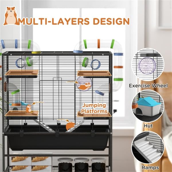 Hamster Cage with Detachable Playpen, Small Animal Habitat for Dwarf Hamsters and Hamster Cages Mice, Multi-Level Wire Extra Large Hamster cage Enclosure with hanster cage Hideouts