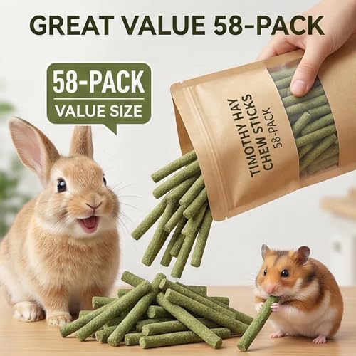 Timothy Hay Sticks 120 Pack Rabbit Chew Toys Guinea Pig Treats | natural timothy hay sticks for rabbits guinea pigs pets Teeth grinding support high fiber digestion handmade no additives - style: Timoty-120Pcs