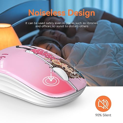 FMOUSE Cute Cartoon Silent Wireless Mouse, Dual Mode Bluetooth & USB 2.4G | Shopping girl Pattern, Ideal for Kids Students & Office Use | AA Battery Powered | Compatible with Laptop Mac iPad Tablet PC - color: Shopping Girl