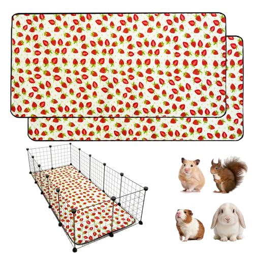 2 Pack Guinea Pig Cage Liners, 28"x 70" Washable Waterproof Bedding for Rabbit, Bunny, Hamster & Small Animals, Reusable Super Absorbent Pee Pads for C&C Cage, Strawberry Print - size: 28x70 inch 2pack