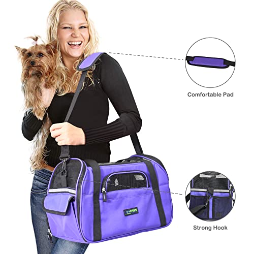 JESPET Soft-Sided Kennel Pet Carrier for Small Dogs, Cats, Puppy, Airline Approved Cat Carriers Dog Carrier Collapsible, Travel Handbag & Car Seat - color: Purple, size: 17.0"L x 9.0"W x 11.5"H