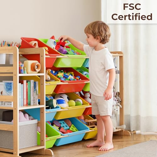 Toy Storage Organizer with Bookshelf and Stuffed Animal Storage - Playroom Organization with Shelves and 16 Bins - Living Room Box for Lego - Nursery Bedroom Decor Essential - color: multicolored, size: 67"W,3 Shelves,16 Bins