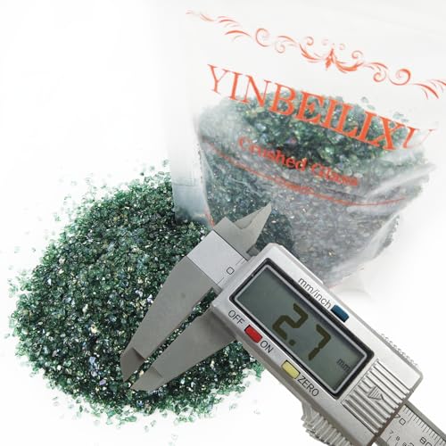 Crushed Glass Glitter, Broken Stones Shattered Glass Chips for Resin Art Crafts, Epoxy Resin Supplies, Geod Painting, DIY Art Projects, Jewelry Making, 2-4mm, 200g/7oz (Blackish Green) - color: Blackish Green