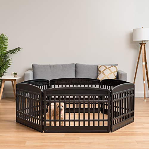 IRIS USA 6-Panel Dog Playpen, Pet Enclosure, Black | Pet Containment, Custom Pen Configuration, Multi-Shape Setup, Flexible Boundary, Tool-Free Assembly, Secure Door Latch - color: Black, size: 6 Panel - 24" H