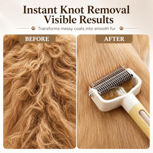 Dual-Sided Pet Grooming Comb,Double Sided Dematting Comb for Dogs & Cats, 2‑in‑1 Professional Pet Grooming Brush Deshedding Dog Brush with Spray Design (1PCS, Yellow) - color: Yellow