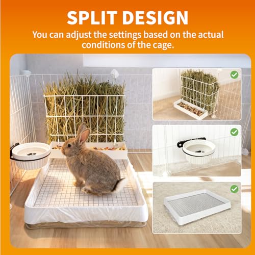 BESNEW 3 in 1 Rabbit Hay Feeder with Litter Box,Upgraded Metal Hay Rack & Litter Tray & Water Bowl,Quick Cleaning,Easy to Install,Bunny Supplies for Rabbit Guinea Pig Chinchilla Small Animals - color: White, size: 10in set